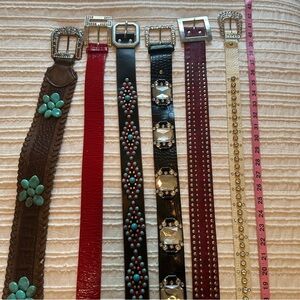 Vintage Western Bling Belt Collection Lot of 6 32, 34 S/M Leather